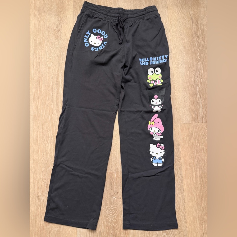 Hello Kitty Black Pajama Bottoms with Colorful Characters